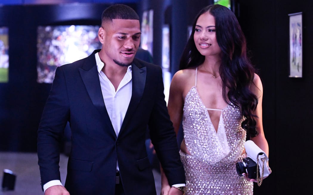 Leka Halasima and partner. One New Zealand Warriors 2025 Awards Evening. Viaduct Event Centre, Auckland.