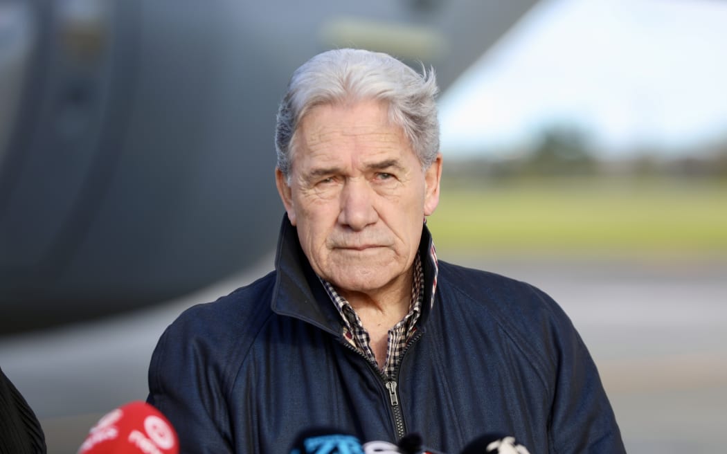 Winston Peters at the announcement that the Defence Force was sending a plane to the Middle East to assist any New Zealanders stranded in Iran or Israel on 22 June, 2025. This followed US strikes against Iranian nuclear facilities.