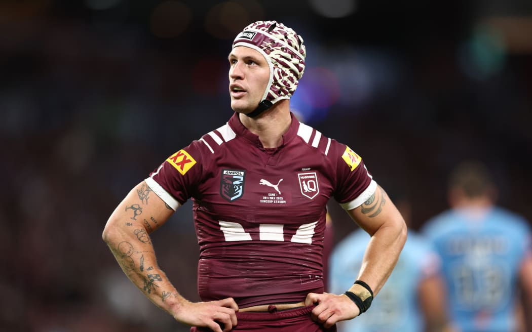 BRISBANE, AUSTRALIA - MAY 28: Kalyn Ponga of the Maroons looks on during game one of the Men's State of Origin series between Queensland Maroons and New South Wales Blues at Suncorp Stadium on May 28, 2025 in Brisbane, Australia. (Photo by Chris Hyde/Getty Images)