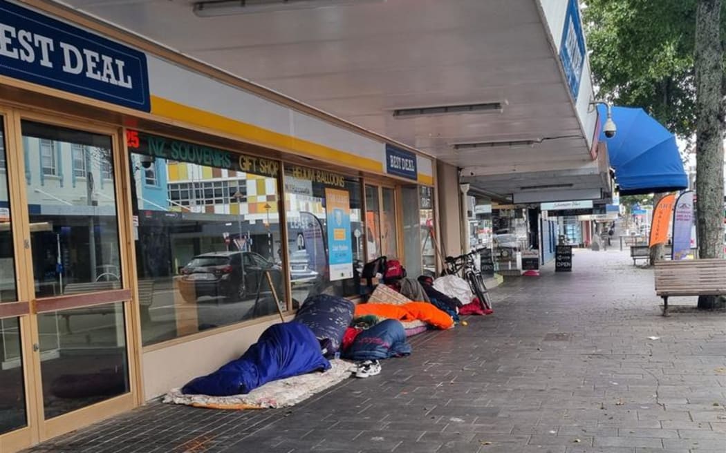 Rough sleepers have set up camp in downtown New Plymouth.