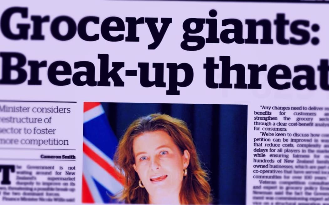Nicola Willis' plan to get grocery prices down on the front page of the Herald.