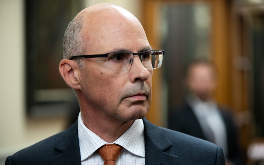 GCSB Director General Andrew Clark speaking to media.