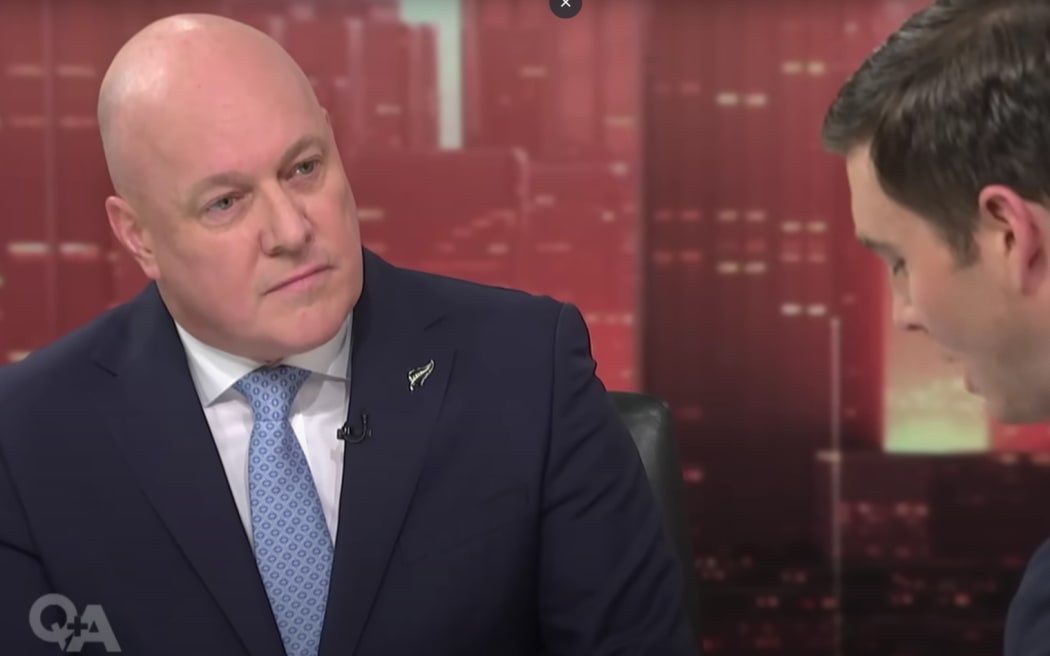Prime minister Chris Luxon is interviewed by Jack Tame on TVNZ's Q&A.