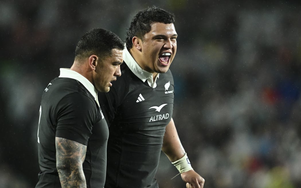 Tamaiti Williams celebrates during the All Blacks v Argentina.