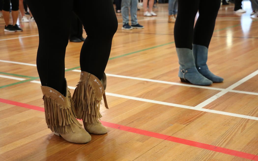 Some dancers donned their cowboy boots for this line dancing session.