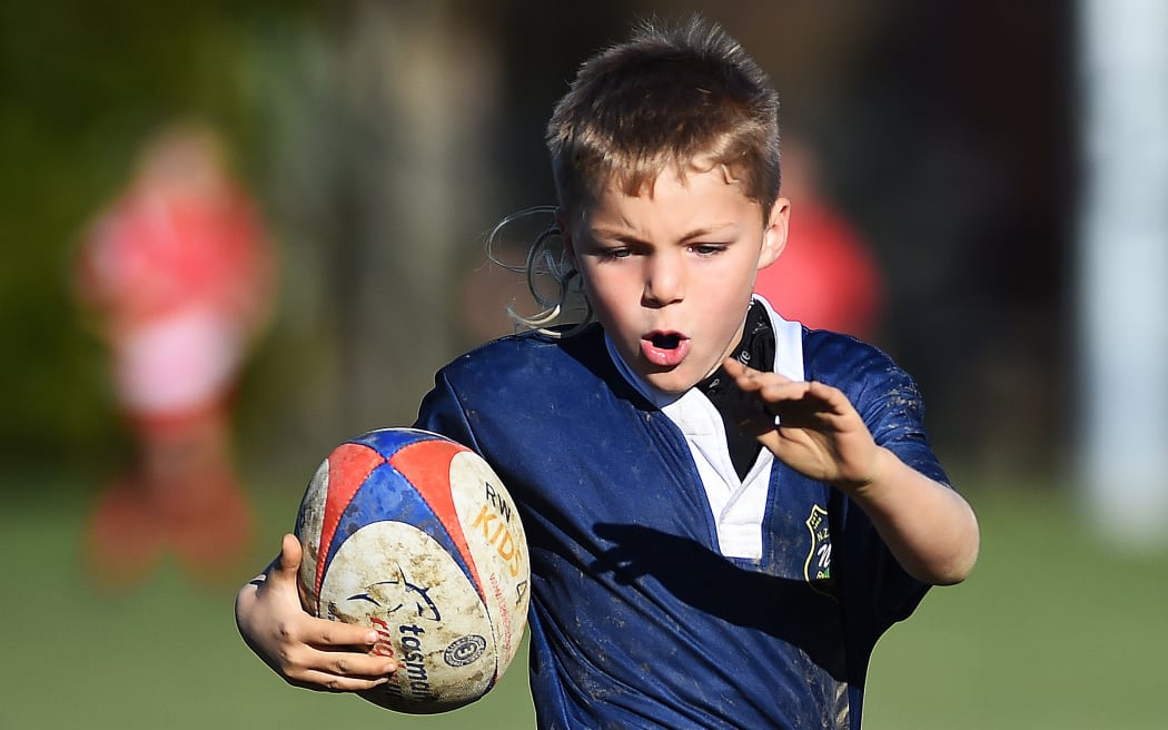 NELSON, NEW ZEALAND - JUNE 10: Kids rugby at Sport Park Motueka on June 10, 2017 in Nelson, New Zealand. (Photo by: Chris Symes/Shuttersport Limited)
