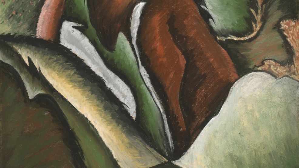 Arthur Dove (1880–1946), Horses Plowing on a Hill, 1927, pastel on paper. Collection of Charles Butt.