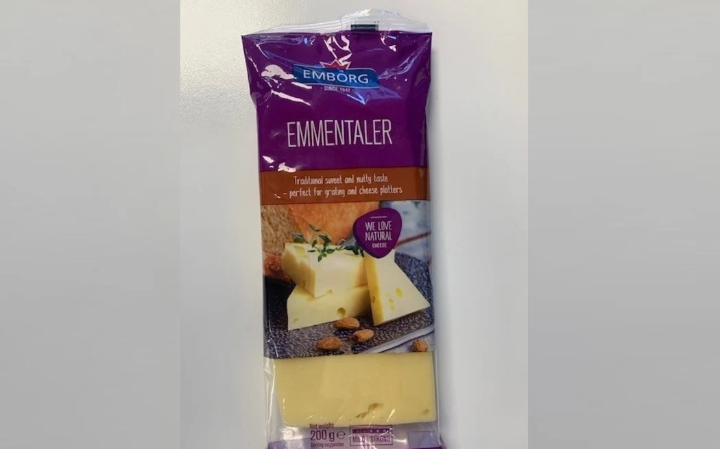 The 200-gram packet of Emborg Emmentaler cheese that is the subject of the recall. Photo: supplied