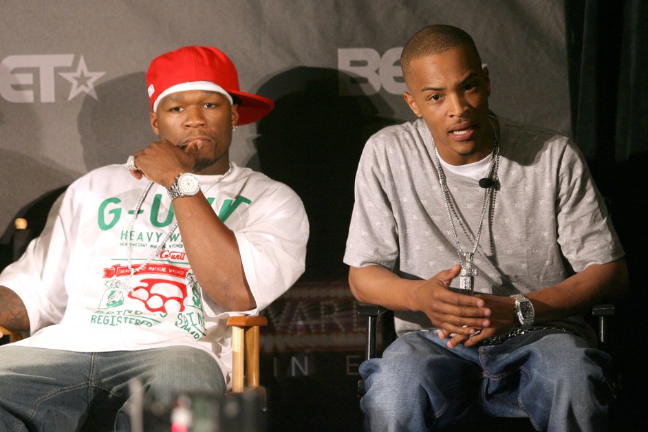 50 Cent and T.I. during BET Awards - Nominees, Host and Honorees Announcement at Renaissance Hollywood Hotel in Hollywood, California on May 16, 2007.