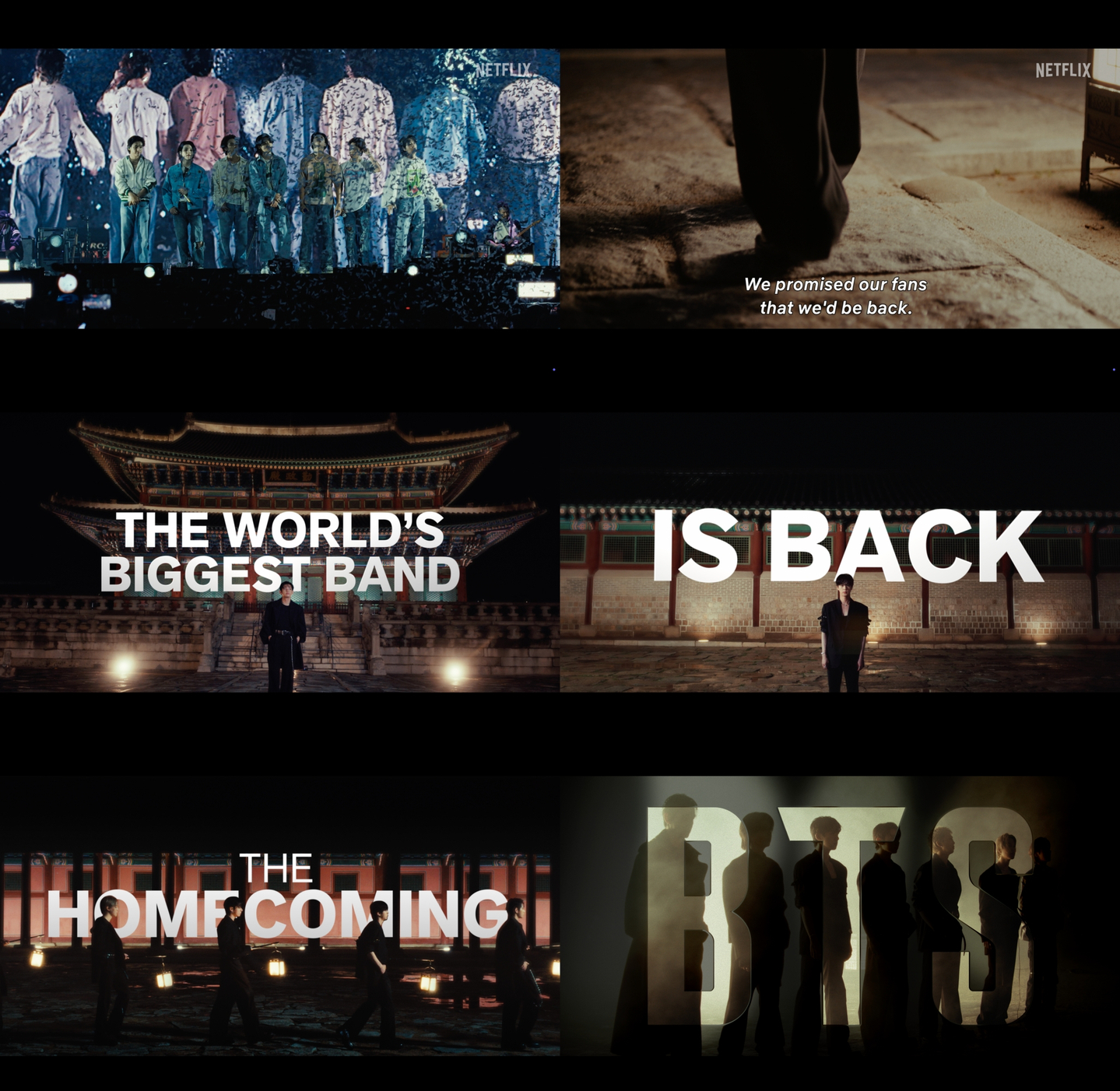 Stills from BTS's ″Arirang″ performance trailer video [NETFLIX]