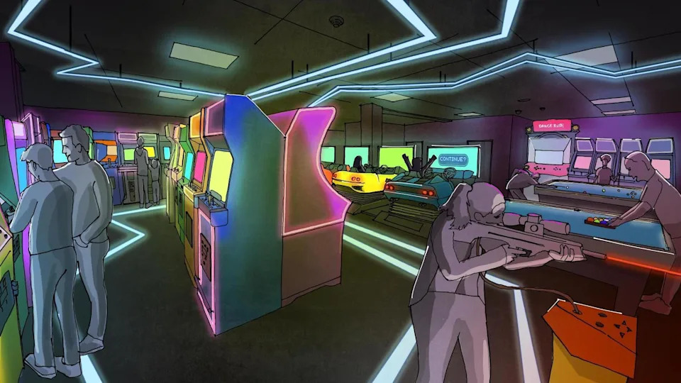 An artist's impression of arcade machines
