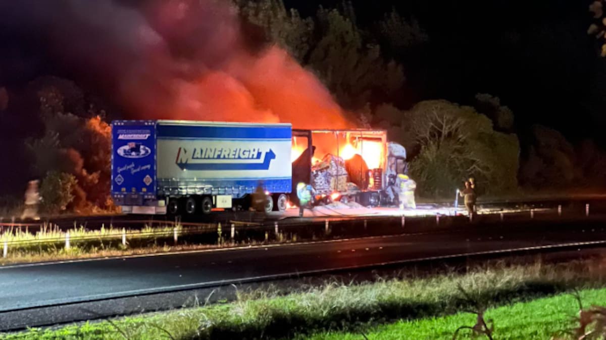 Northern Motorway truck fire: Residents woken by ‘explosions’ and smoke after rig bursts into flames