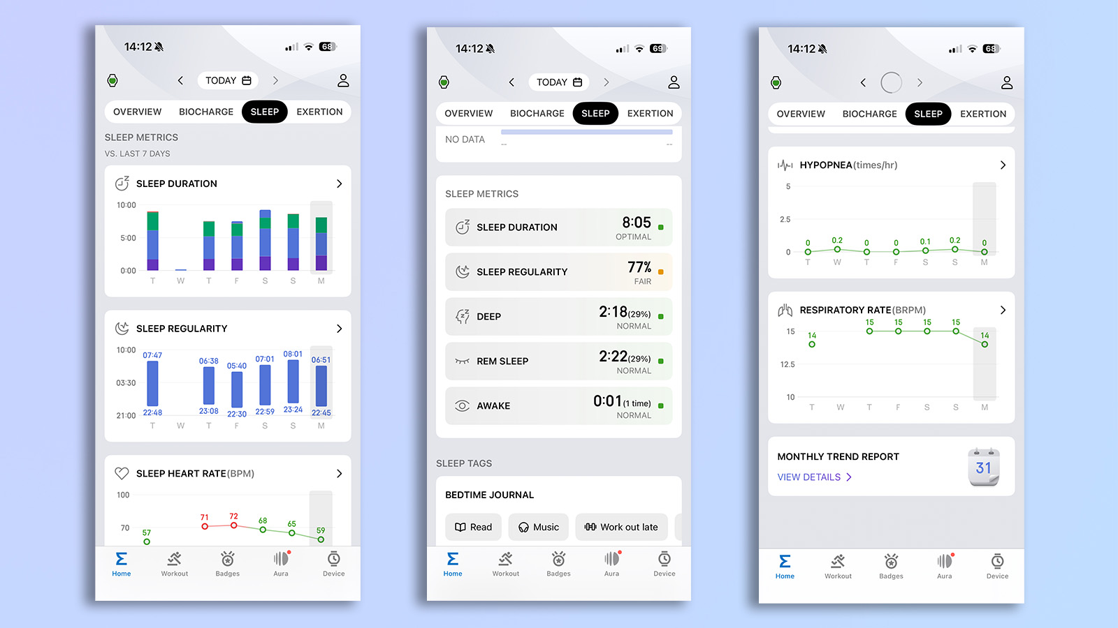 a screenshot from the zepp app showing sleep tracking used with amazfit active 3 premium
