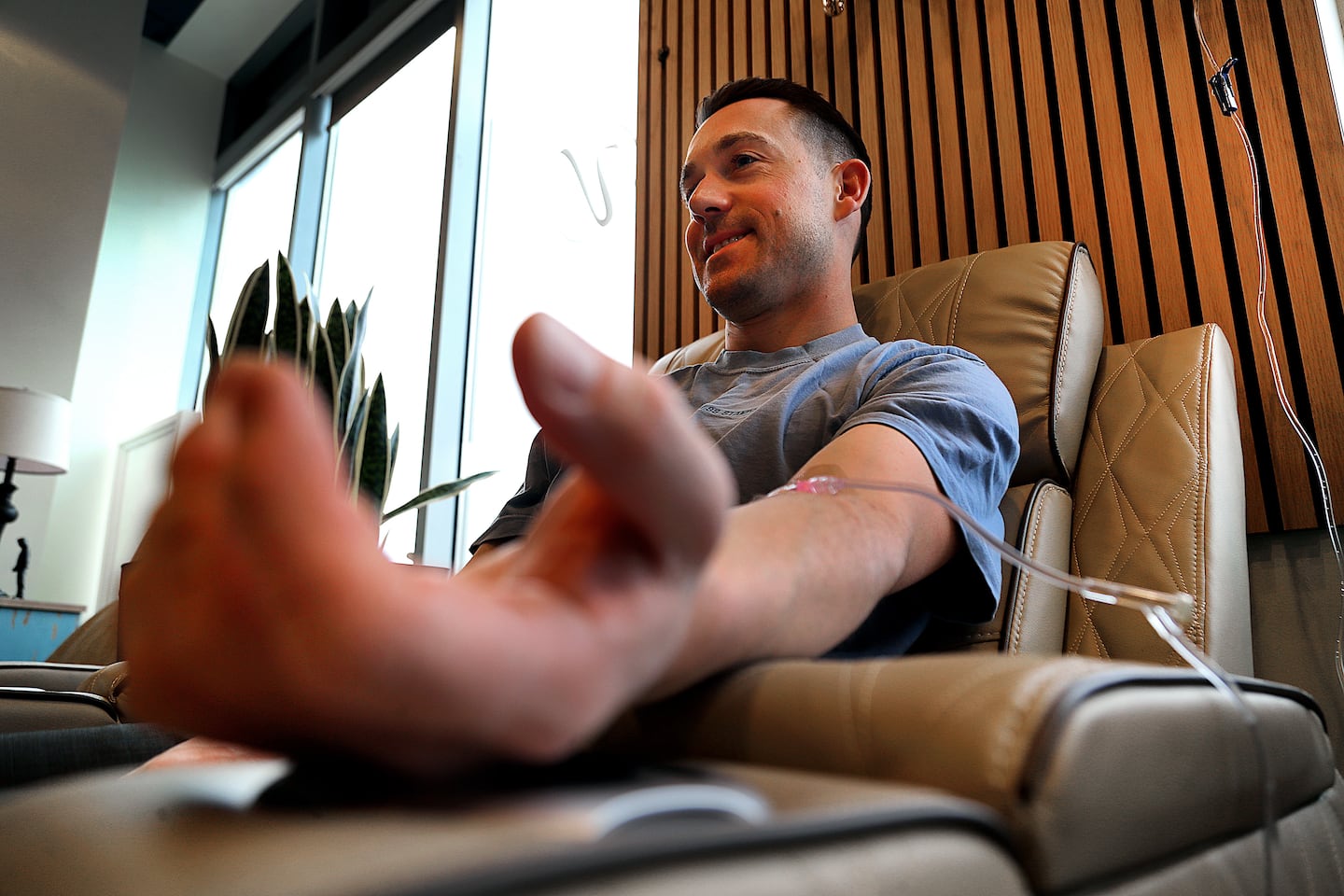 John Blazo received his weekly IV at Vivolo Wellness in Charlestown.