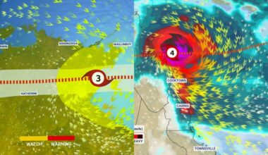 Tropical Cyclone Narelle moves inland at category three system after lashing northern Queensland coast near Coen