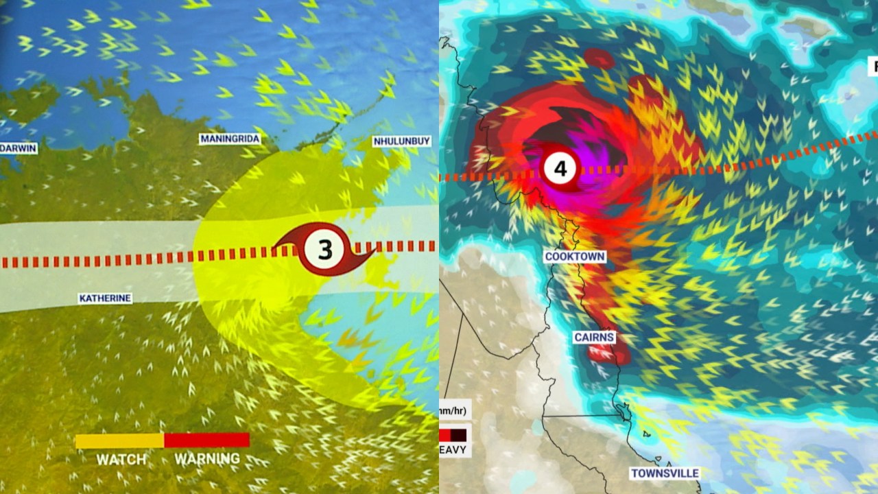 Tropical Cyclone Narelle moves inland at category three system after lashing northern Queensland coast near Coen