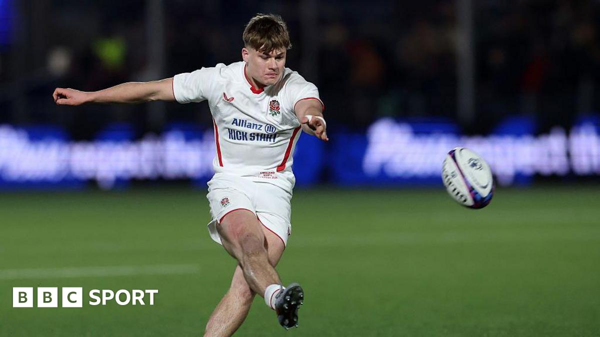 Finn Keylock kicking a conversion for England