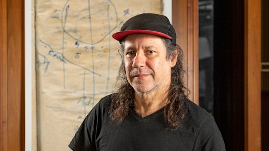 Artist Archie Moore with his work Heart of Gold 1.