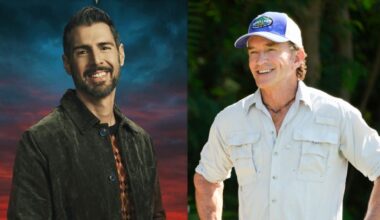 Rob Cesternino's promo photo for The Traitors and Jeff smiling on Survivor 50 side by side.