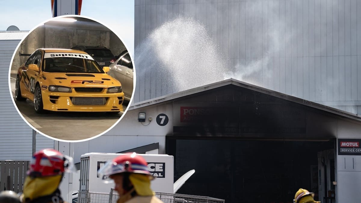 Auckland Subaru 22B race car destroyed in Ponsonby Automotive fire amid FENZ engine failure