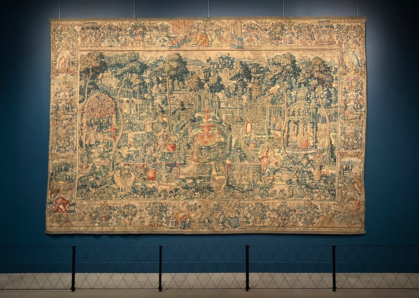 Tapestry with park scene, late 16th–early 17th century. Flemish. Installed in "Framing Nature: Gardens and the Imagination" at the MFA. (Murray Whyte/Globe Staff)