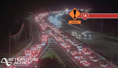 Two-car crash on Auckland’s Upper Harbour Motorway triggers delays, heavy congestion