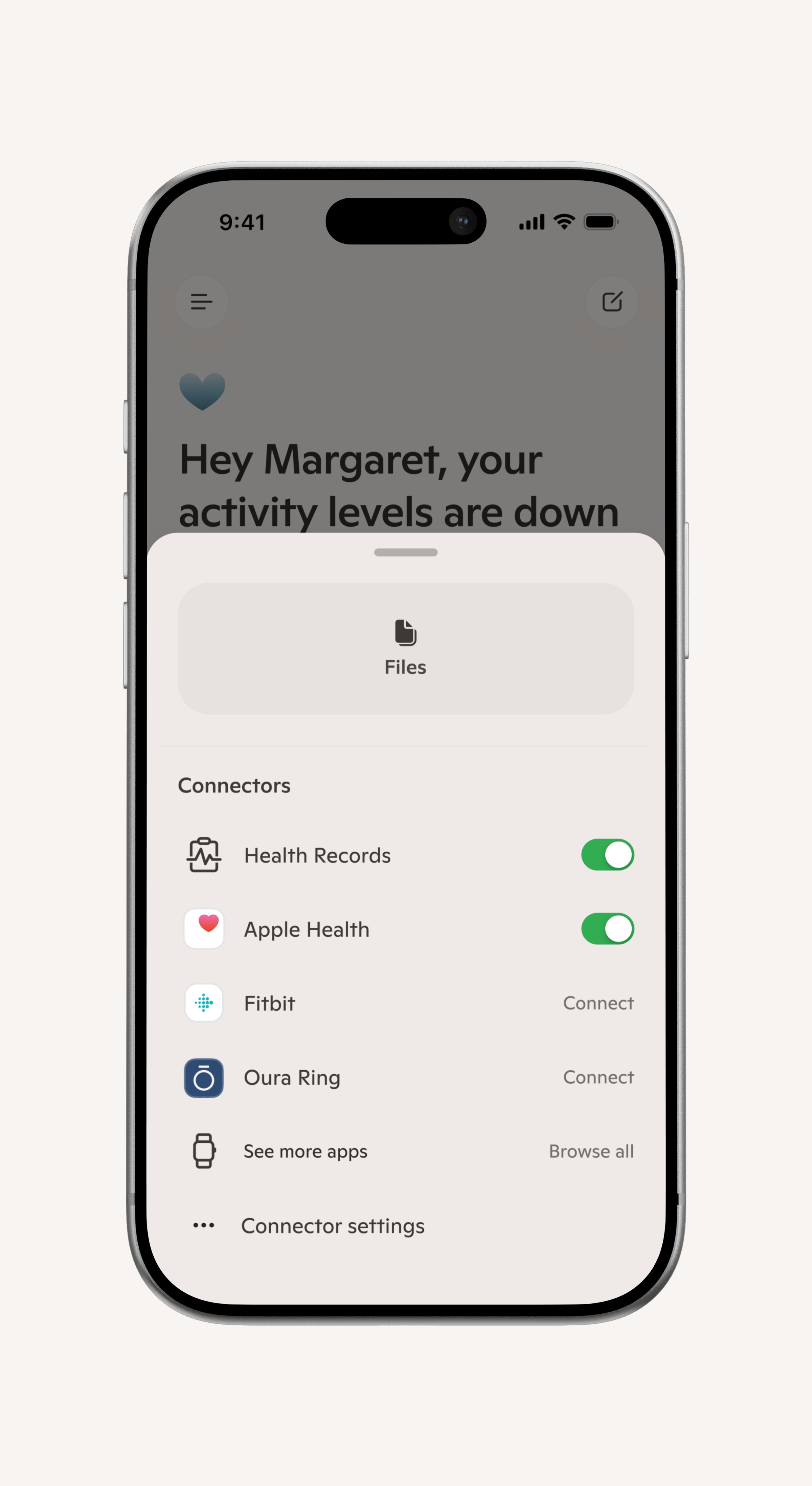 A screenshot of the wearables screen in the mobile version of Copilot Health.