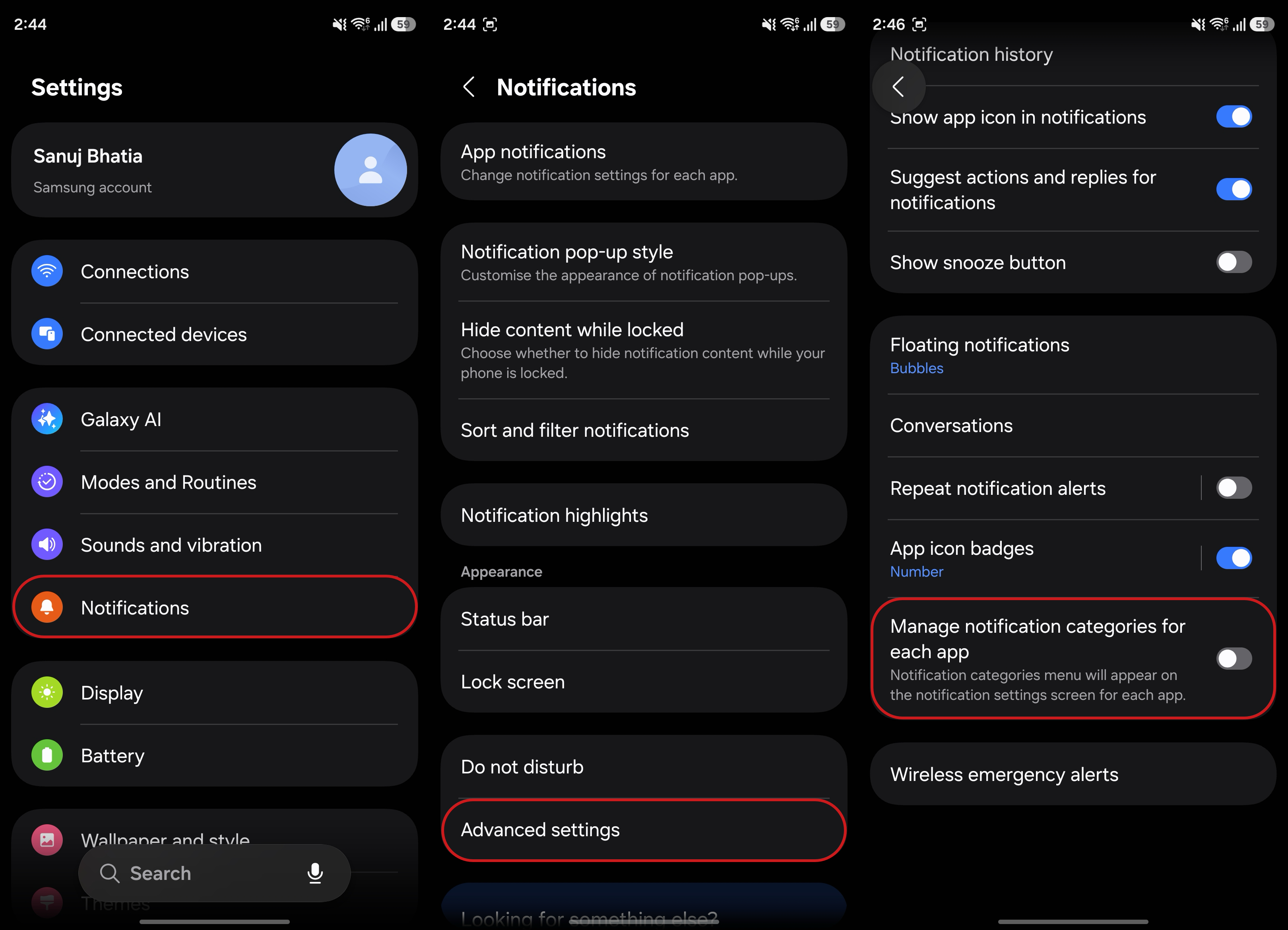 Enabling and tweaking notification categories on Samsung Galaxy S26 Ultra