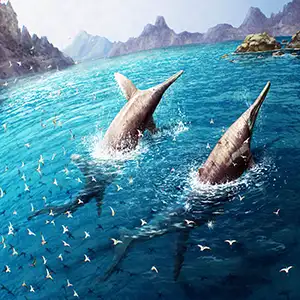 A giant pair of swimming Ichthyotitan severnensis. Credit: Gabriel Ugueto