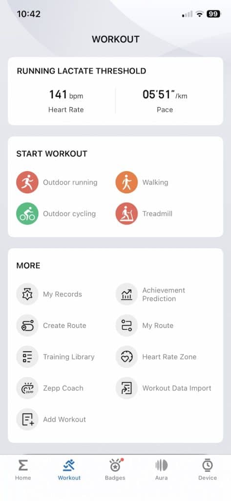Lactate threshold Amazfit