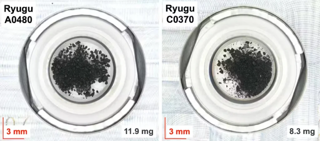 Microscope images of Ryugu samples collected from the first and second touchdown sites of the Hayabusa2 mission