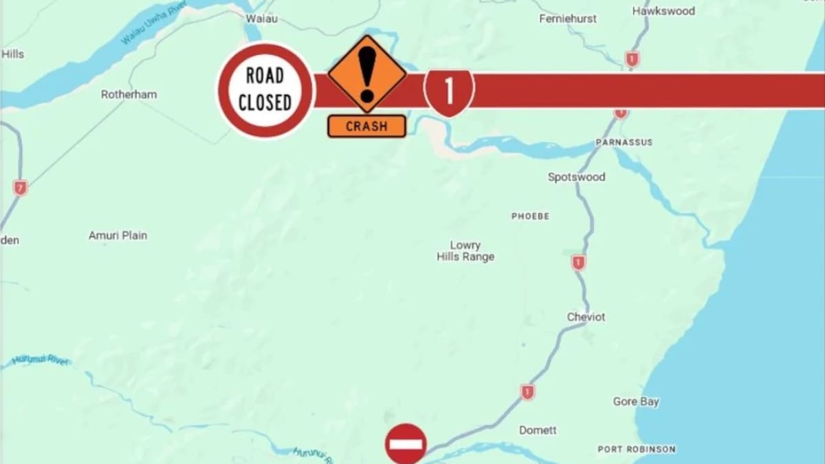 Serious crash closes stretch of State Highway 1 in North Canterbury, two airlifted to Christchurch Hospital