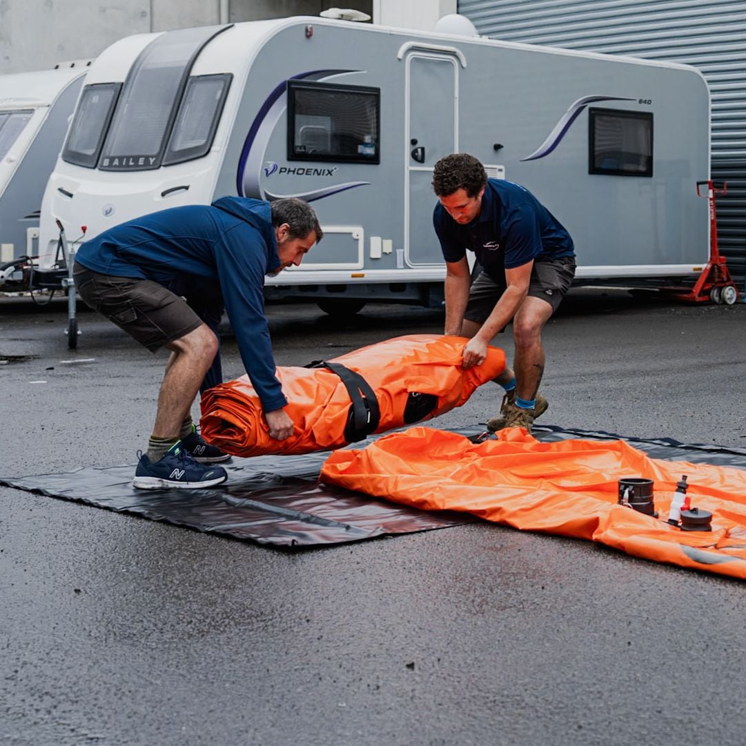 The barriers are easy to deploy and can be stored after use. Photo / LinkedIn, Tarpaulin Makers