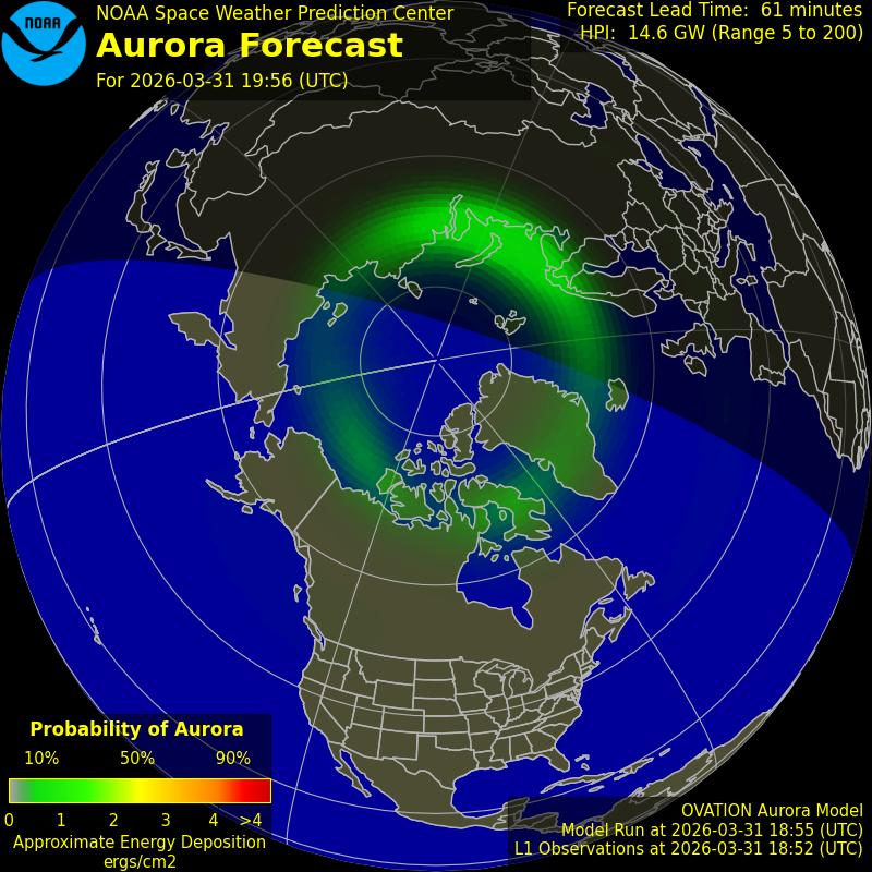 NOAA Space Weather Prediction Center aurora forecast for 31 March 2026. 