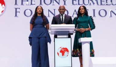 Cohort 2026, TEF Selection Announcement. From l-r: Oge Elumelu, daughter of Founder and Co-Founder, Tony Elumelu Foundation; Tony O. Elumelu, CFR, Founder, Tony Elumelu Foundation, Dr Awele V. Elumelu, OFR, Co-Founder, Tony Elumelu Foundation