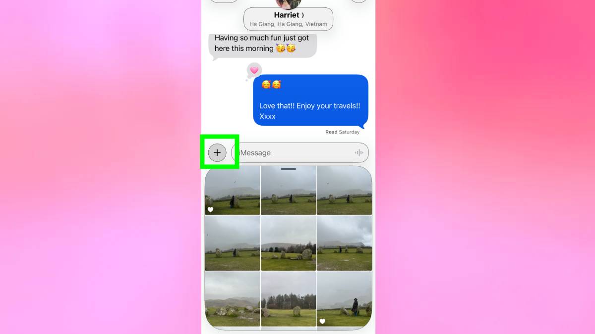 Sending photos shortcut in messages on iPhone