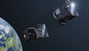 Proba-3 spacecraft aligned above Earth