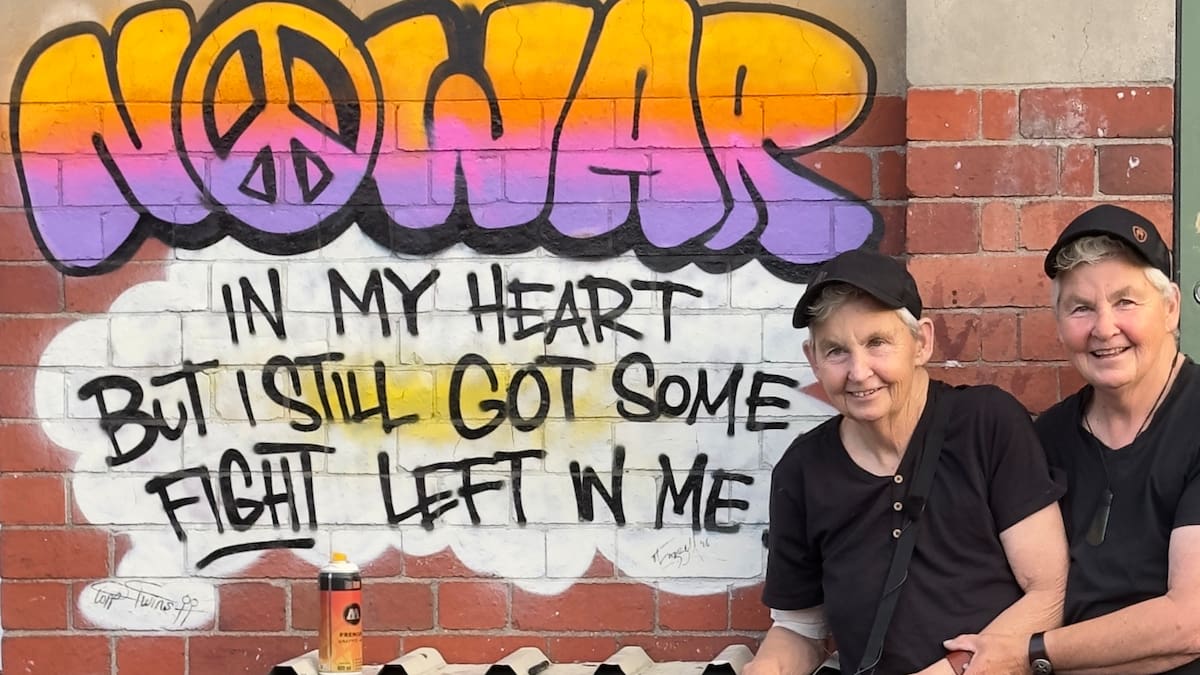 Topp Twins honour Jools’ breast cancer battle with Otis Frizzell peace mural