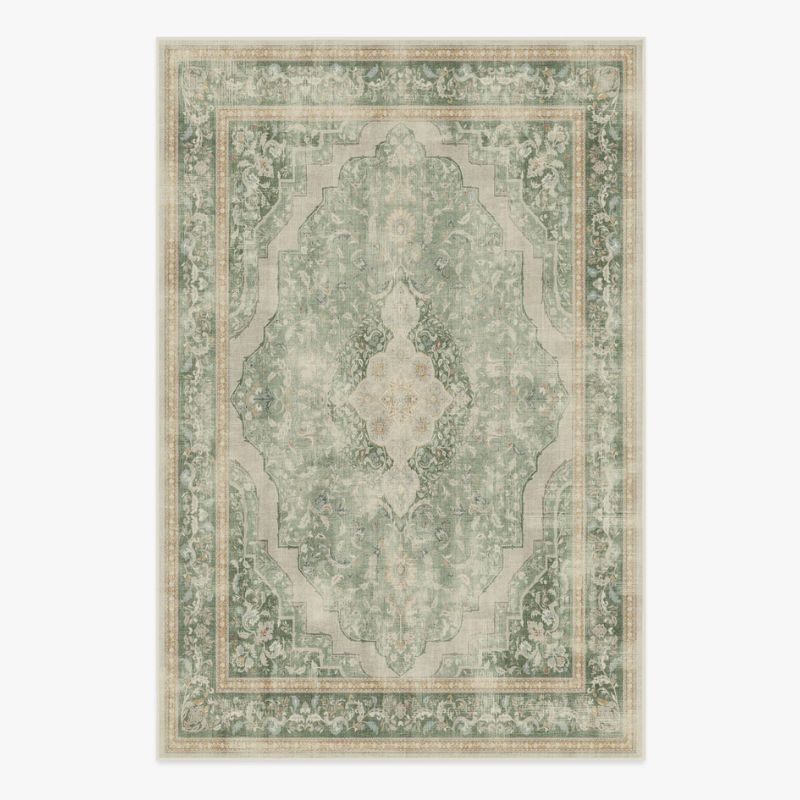 sage green patterned rug