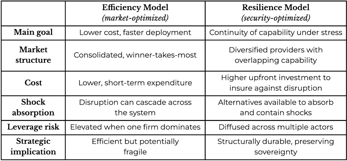 A diagram showing an efficiency model and a resilience model.