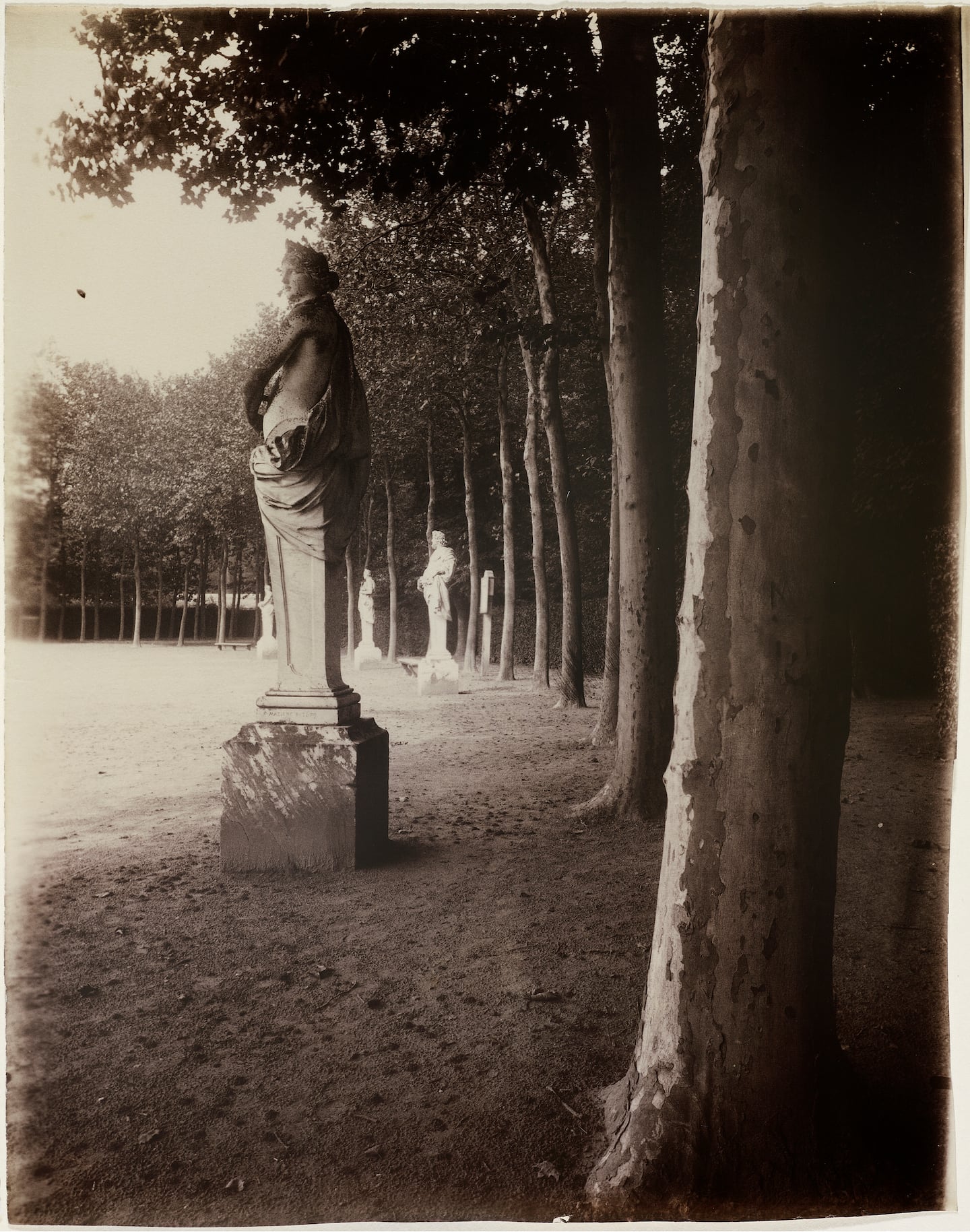 Jean‑Eugène Auguste Atget, "Versailles, Corner of the Park, Statue by Mazière," about 1902. Photograph © Museum of Fine Arts, Boston