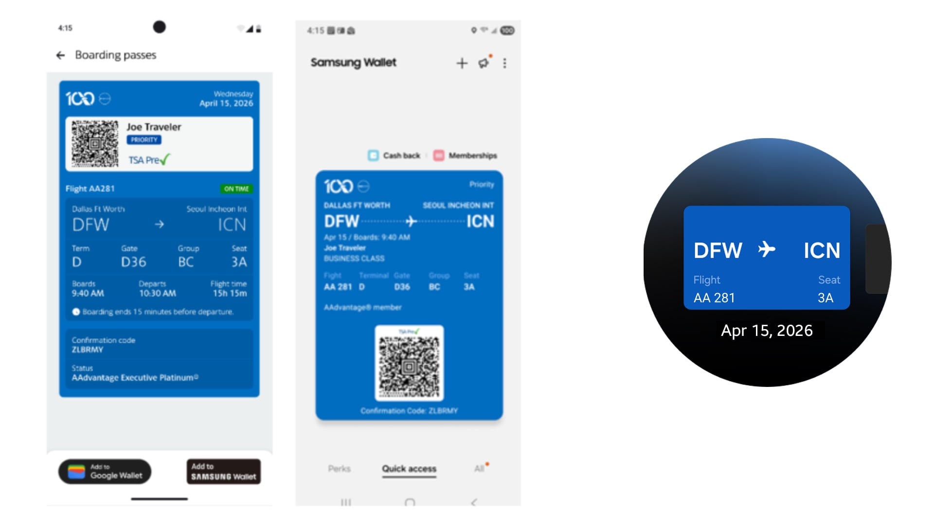 samsung wallet american airlines boarding pass galaxy phone watch