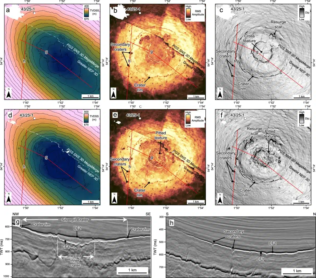 Seismic Images Of The Silverpit Crater And Its Associated Features, Including Secondary Craters, Crater Rim, And Pitted Texture.