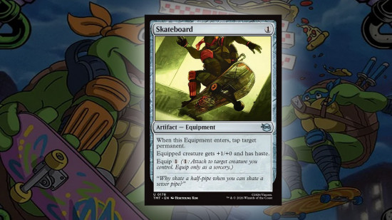A picture of the Magic: the Gathering Teenage Mutant Ninja Turtle Skateboard card that's seeing play in Legacy.