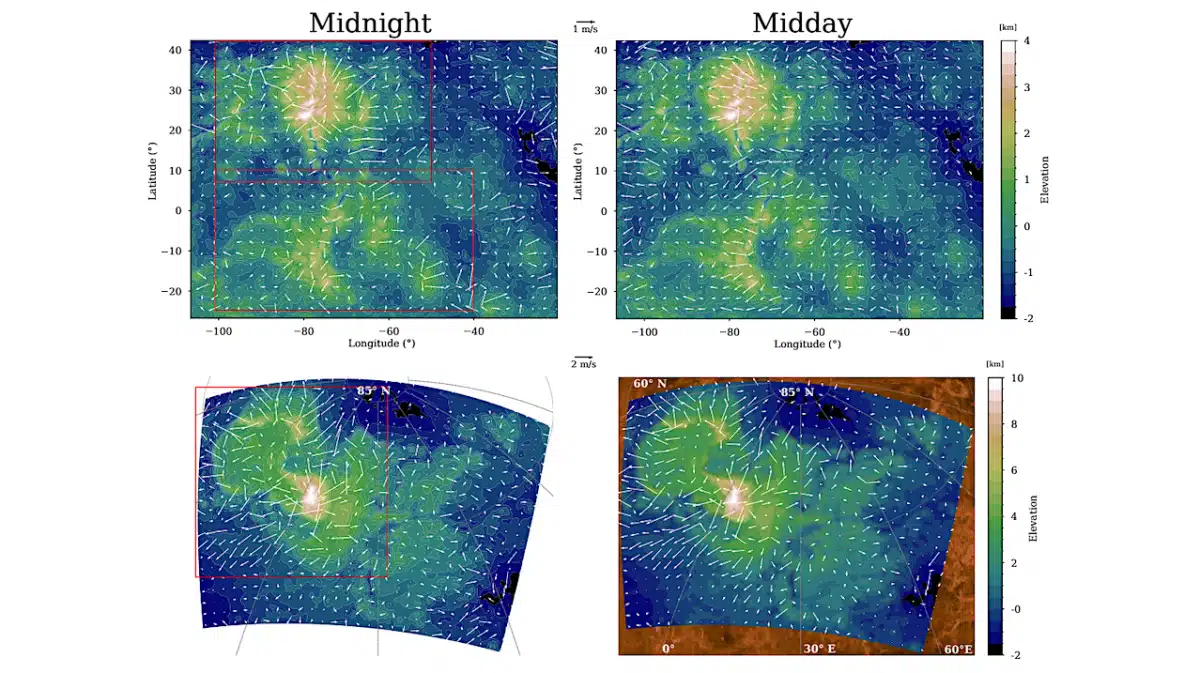 This Image Displays Venus' Surface With Notable Landmarks And Missions Marked On The Map.