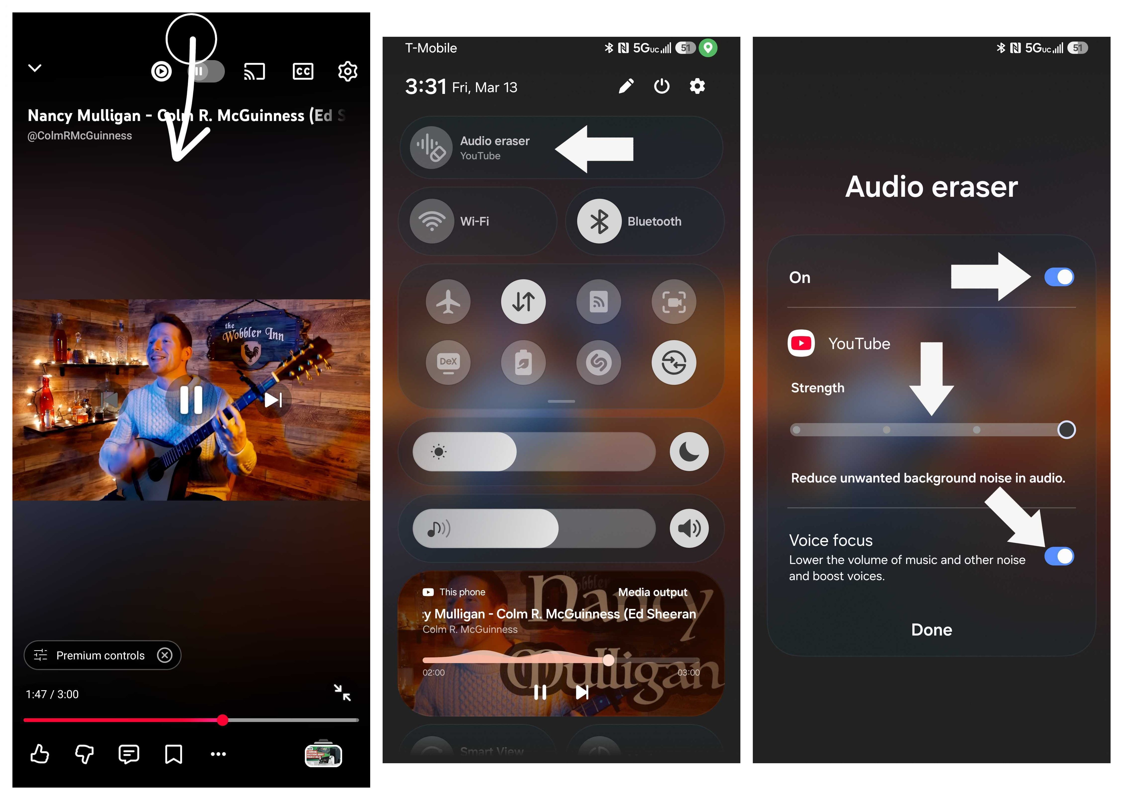 Using the Audio Eraser on a YouTube video on the Galaxy S26 Plus