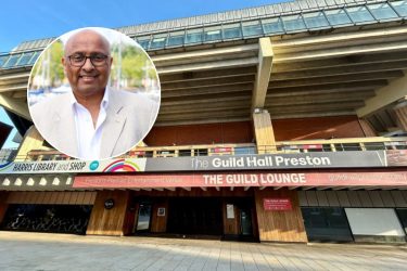 Sir Mark Hendrick, inset, and the Guild Hall which remains closed