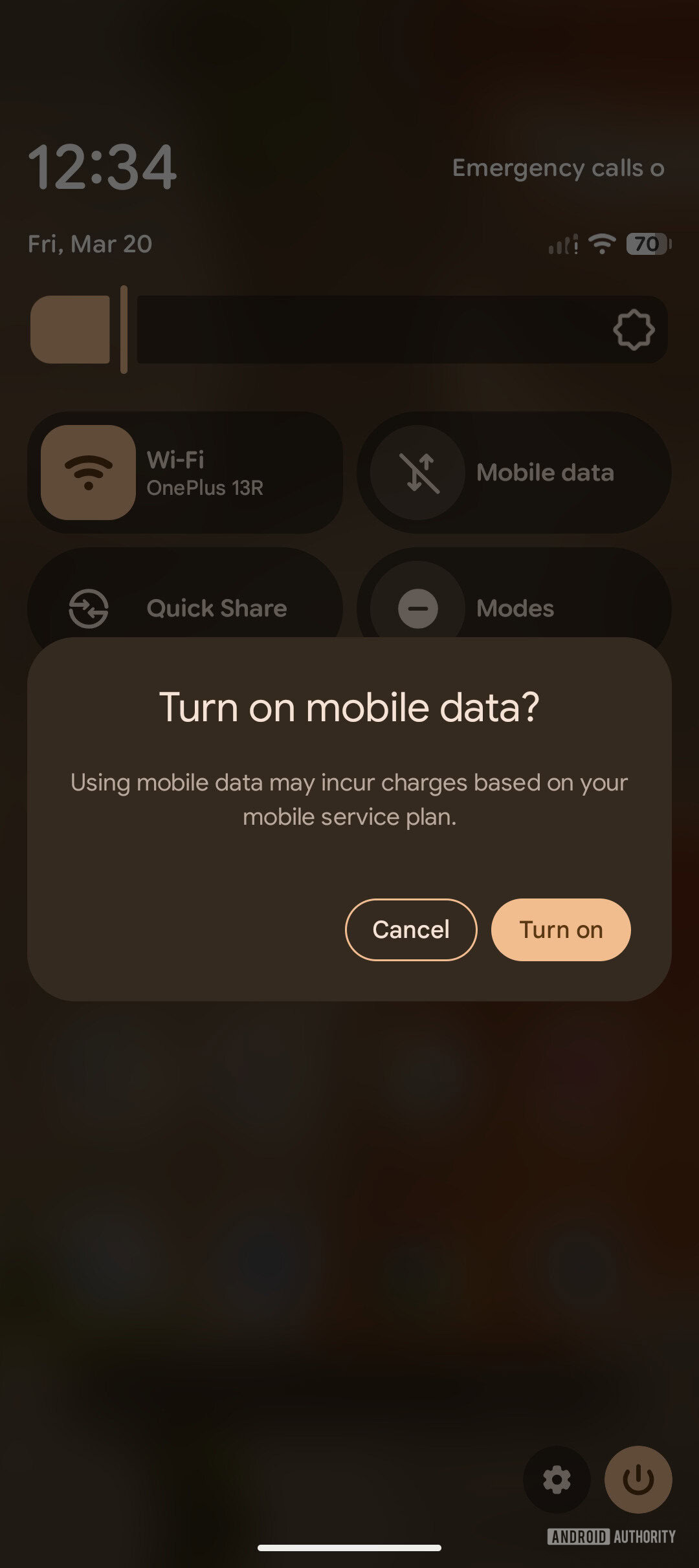 Wi Fi and mobile data toggles
