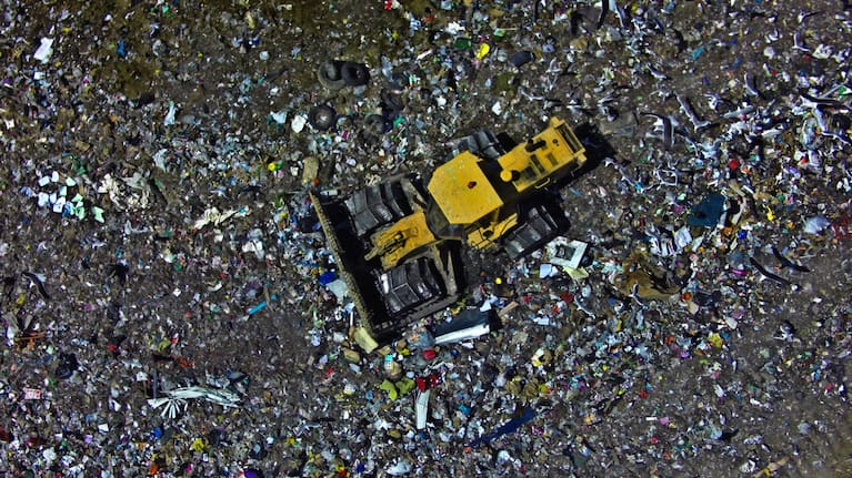 A compactor working at the tip face at Rotorua Landfill in 2014. The landfill closed in 2017.