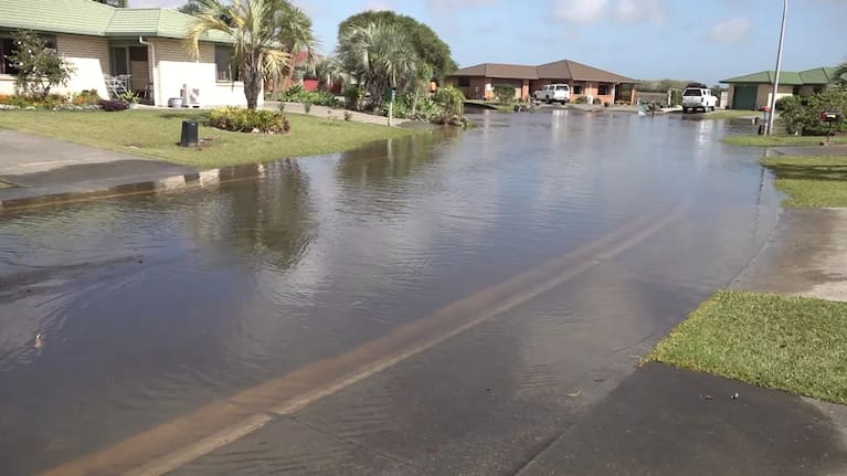 A flooded road in Kaitāia.